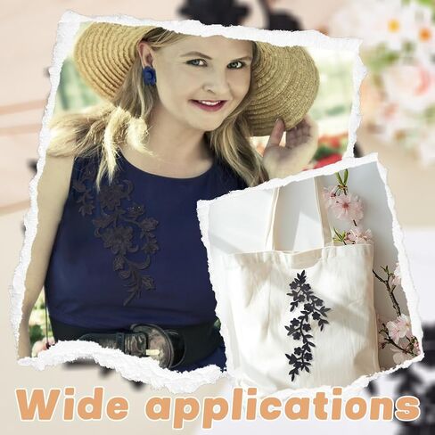 AHANDMAKER 4 PCS Black Embroidered Flower Cloth Appliques Wedding Dress Patch 2 Style Embroidered Flower Lace Applique Sew on Patches for DIY Sewing Wedding in Saudi Arabia