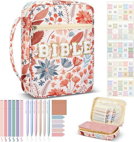 20 Pcs Bible Journaling Kit Include Letter Bible Cover for Women with Bible Tabs 6 Highlighters 6 Colored Gel Pen No Bleed Sticky Tabs, Bible Case Tote Bag with Handle for Study Supplies Gifts in Saudi Arabia