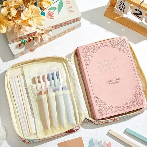 20 Pcs Bible Journaling Kit Include Letter Bible Cover for Women with Bible Tabs 6 Highlighters 6 Colored Gel Pen No Bleed Sticky Tabs, Bible Case Tote Bag with Handle for Study Supplies Gifts in Saudi Arabia