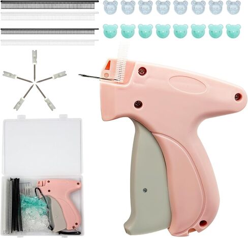 Mini Stitch Gun for Clothes,Quick Clothing Fixer Gun,Fine Stitch Gun Contains Storage Box,6 Needles, 1200 0.5/0.8mm Black White Fasteners,100 Bear Buckles,Stitch Gun for Clothes.(Pink) in Saudi Arabia