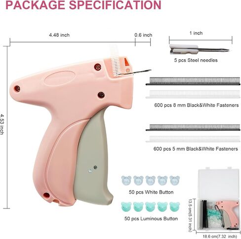 Mini Stitch Gun for Clothes,Quick Clothing Fixer Gun,Fine Stitch Gun Contains Storage Box,6 Needles, 1200 0.5/0.8mm Black White Fasteners,100 Bear Buckles,Stitch Gun for Clothes.(Pink) in Saudi Arabia