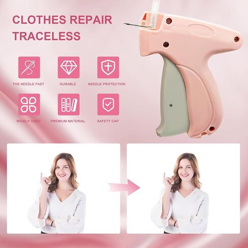 Mini Stitch Gun for Clothes,Quick Clothing Fixer Gun,Fine Stitch Gun Contains Storage Box,6 Needles, 1200 0.5/0.8mm Black White Fasteners,100 Bear Buckles,Stitch Gun for Clothes.(Pink) in Saudi Arabia