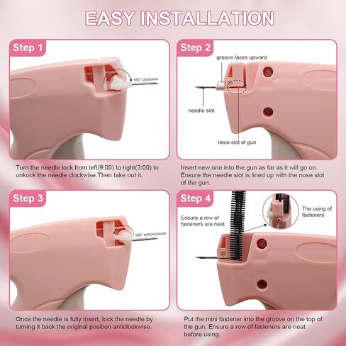 Mini Stitch Gun for Clothes,Quick Clothing Fixer Gun,Fine Stitch Gun Contains Storage Box,6 Needles, 1200 0.5/0.8mm Black White Fasteners,100 Bear Buckles,Stitch Gun for Clothes.(Pink) in Saudi Arabia