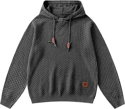 Zaitun Mens Acid Wash Cotton Hoodies Pullover Sweatshirt Long Sleeve Waffle Hoodies Streetwear in Kuwait
