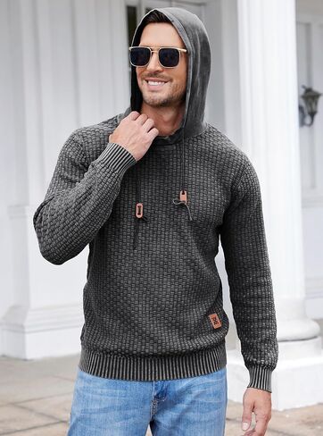 Zaitun Mens Acid Wash Cotton Hoodies Pullover Sweatshirt Long Sleeve Waffle Hoodies Streetwear in Kuwait
