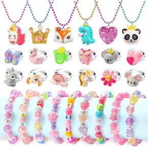 Play Jewelry for Little Girls, Kids Necklaces Rings Bracelets Set for Toddler Girl, Princess Dress Up Accessories Costume Jewelry 3 4 4-6 6-8 Year Old Return Gifts Toddler Girl Toys