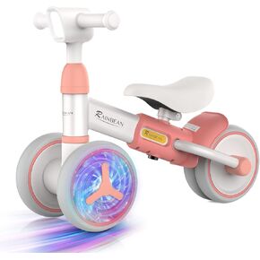 RAINBEAN Baby Balance Bike Colorful Lighting for Toddler 1-3 Years Old Girl Boy Gifts 12-36 Months No Pedal Balance Bike with 4 Silence Wheels Adjustable Soft Seat First Birthday Gift