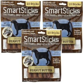 SmartBones SmartSticks Peanut Butter Dog Chew Sticks. Heallthy Alternative to Rawhide. 30pk