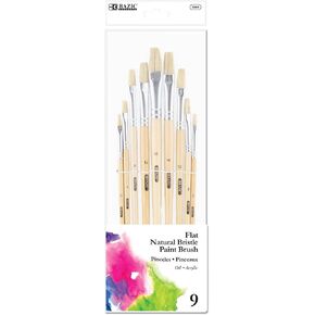 BAZIC Paint Brushes Set Flat Natural Bristle Brush, Paintbrushes for Acrylic Oil Watercolor Gouache Art, Professional Painting (9/Pack), 1-Pack