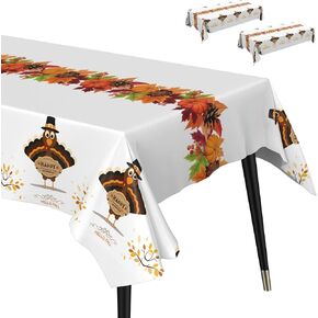 Fibevon Thanksgiving Tablecloth, 2 Packs 52 x 110 inches Rectangle Turkey Plastic Tablecloth Premium Fall Table Cover Disposable Table Cloth for Thanksgiving/Harvest Party Decor