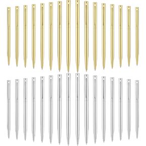 32 Pcs Slim Ballpoint Pens Bulk Silver Gold Pen Metal Fine Point Black Ink Pen Smooth Pens for Writing Gift for Business Office Students Teachers Wedding Christmas