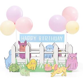 Cheerland Pet Party Table Centerpiece Cute Pet Animals Cutouts Happy Birthday Banner Balloon For Pet Animal Themed Birthday Party Supplies