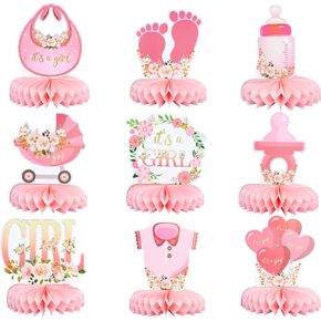 Gyufise 9Pcs Pink Baby Shower Decorations Honeycomb Centerpieces for Girls Floral It's a Girl Gender Reveal Table Centerpiece Party Supplies Baby Girl Pregnancy Announcement Table Topper