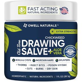 OWELL NATURALS Chickweed Drawing Salve 2 oz, for boils & Cyst, Splinters, Poison Ivy/Oak, Skin Disorder, Irritations, Burns, Minor Cuts, Dry Skin, Mosquito Bite Itch