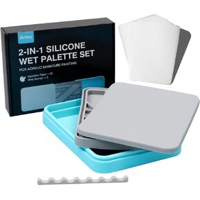 Silicone Wet Palette, Stay Wet Palette for Acrylic Painting, Miniature Painting Palette with 50PCS Pallet Paper and 2PCS Sponges