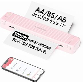 Portable Printer for iPhone iPad Laptop PC - Bluetooth Printer Supports Dual-sided Printing Letter/A4/B5/A5 Regular Paper, Wireless Printer for Home Travel Office Vehicle Word PDF Excel TxT 300DPI