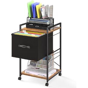 طاولة طباعة مربعة كبيرة مقاس 15.8 بوصة من VECELO مع مساحة تخزين للملفات تناسب حجم الحروف، حامل طابعة متدحرج مع رف ومقابض من طبقتين، حامل طابعة تحت المكتب للمكتب المنزلي، بني + أسود in Kuwait