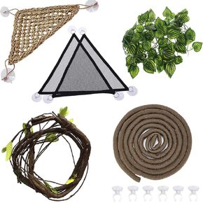 Hamiledyi 6PCS Bearded Dragon Tank Accessories Lizard Hammock Jungle Climber Vines Flexible Leaves Bendable Vine Artificial Branch Habitat Reptile Decor for Climbing, Suitable for Geckos, Lizards