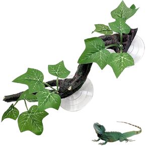 PINVNBY 2 PCS Reptile Corner Branch Terrarium Plant Decoration with Suction Cup Resin Plant for Amphibian Lizard Snake Climbing