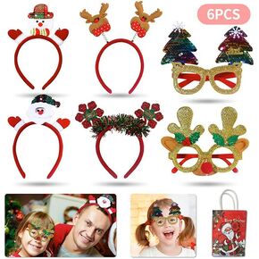6 PCS Christmas Headbands Set - Festive Reindeer Antlers, Snowman, Santa, Christmas Tree Hair Accessories for Christmas Party Favors, Holiday Decorations, Fun Family Gatherings for Boys Girls