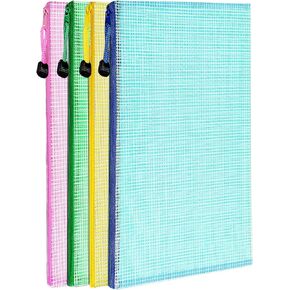 LEOBRO 20PCS Mesh Zipper Pouch, A4 Letter Size Mesh Bags with Zipper, Document Bags, Plastic Envelopes Zip File Folders, Storage Bags for Organization, Travel, File Jackets & File Pockets
