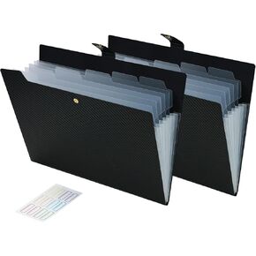 2PCS Expanding File Folder 7 Pocket Letter Size Accordion File Organizer with Labels Portable Document Paper Bill Receipt Organizer for School Office Supplies, A4 Size, Black