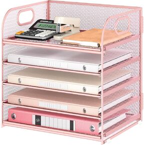 Lavatino Paper Organizer for Desk, 4-Tier Desk Organizer Tray, Mesh Desktop File Organizers with Handle, Office Classroom Organization and Storage-Black