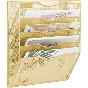 EASEPRES 5 Pocket Mesh Hanging Wall File Organizer, Wall Mounted Mail Paper Document Folder Holder, Clipboard Storage Organization Magazine Rack with Nametag Label for Office Home School, Black