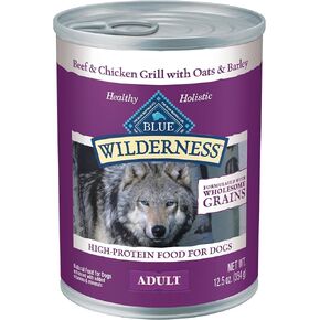 Blue Buffalo Wilderness High Protein Natural Adult Wet Dog Food Plus Wholesome Grains, Chicken & Salmon Grill 12.5-oz Cans (Pack of 12) in Kuwait