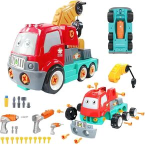 Children's Crane Trucks Construction Toys, Kids Take Apart Toys, with Electric Drill DIY STEM Assembly Building Toys, Ideal for Children Ages 3, Christmas Birthday Gifts Learning Educational Toys