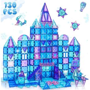 130Pcs Magnetic Tiles, Frozen Toys for Girls 3D Diamond Magnetic Building Blocks, STEM Sensory Educational Toys for Toddlers Kids, Birthday Gifts for Girls 3 4 5 6 7 8+ Year Old