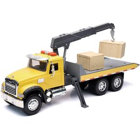 New-Ray Toys Mack Granite Roll Off Truck with Crane and Crate 1:18 Scale Long Haul Trucker Playset, Kids, Gifts, Birthdays
