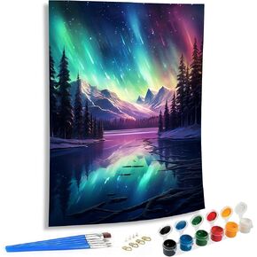 SKRYUIE Paint by Numbers Kits for Adults Aurora, Acrylic Scenery Oil Paint by Numbers for Adults Beginner Canvas with Brushes Paintwork Art Crafts for Home Decor 16x20 inch n14