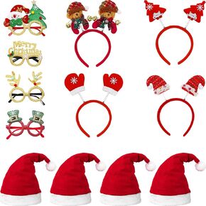12PCS Christmas Headbands and Glasses Frames Christmas Hat Set, Christmas Xmas Party Supplies Decoration, Christmas Photo Booth Props, Christmas Party Gifts