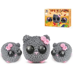 Crochet Kit for Beginners, Beginner Crochet Kit for Adults with Step-by-Step Video Tutorials, DIY Crochet Animal Kits Kids Knitting Supplies, 3 Pack Hamster Family(40%+ Yarn)