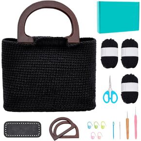 طقم الكروشيه FREEBLOSS للمبتدئين، حقيبة حمل كروشيه رمادية مع مقابض خشبية، حقيبة كروشيه محبوكة، مجموعة أدوات الكروشيه للمبتدئين مع مجموعة دروس فيديو خطوة بخطوة للهدايا in Kuwait