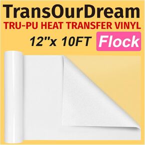 TransOurDream Velvet Flock Heat Transfer Vinyl Rolls 12in x10ft, White Flock HTV for Explore AIR 2, Maker, Cameo, Fine Flock Iron on Vinyl for T-Shirts, Easy to Cut, Easy to Weed, Factory Outlet