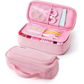 Large Pencil Case for Girls and Boys, Aesthetic Pencil Case Organizer with Handle, Cute Pencil Pouch for School & Office Supplies-Pink