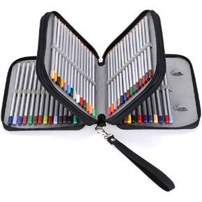 BTSKY Zippered Pencil Case-Canvas 72 Slots Handy Pencil Holders for for Prismacolor Watercolor Pencils, Crayola Colored Pencils, Marco Pencils (Black)