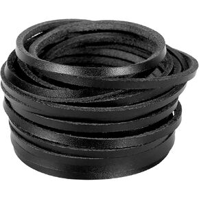 سلك من الجلد الأصلي المسطح مقاس 3 مم من TeeLiy، خيط تجديل سلك شريطي بلون أسمر لصناعة المجوهرات، دانتيل الأحذية الجلدية، الفنون والحرف اليدوية ومحفظة الحرف اليدوية (أسود_3MM_5 ياردات) in Kuwait