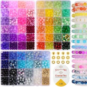 8mm Glass Beads Bracelet Making Kit, 1540pcs 70 Colors Crystal Beads for Jewelry Making, Funtopia Round Glass Beads for Bracelets and DIY Crafts, Solid and Crackle Colors