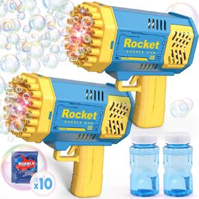 Dolanus Bubble Gun 2 Pack with 2 Bottles Bubble Solution, 40-Hole Light Up Dip Bubble Machine for Kids, Bubble Toy for 3 4 5 6 7 8 Years Old Boys Outdoor Indoor Kid Birthday Wedding Party(2*Blue)