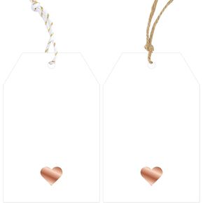 Anwyll Gift Tags with String Attached,100Pcs Hang Paper Gift Wrap Tags Design with Rose Gold Heart,White Gift Bag Tags,Blank Gift Label Tags for Present Birthday Valentines Mothers Day Christmas Party