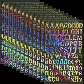 2160 Pieces 24 Sheets Holographic Laser Letter Stickers Glitter Self Adhesive Stickers Shiny Alphabet DIY Small Vinyl Decorative Decals for Cups Scrapbooks Window Door Cars(Multiple Colors)