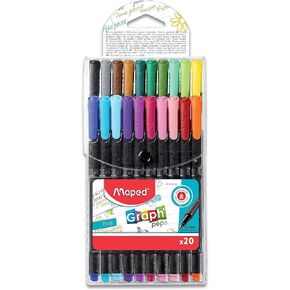 Maped - Graph'Peps Fine Tipped 0.4mm Fine Line Triangular Felt Pens - 20 Pack - Vibrant Colors
