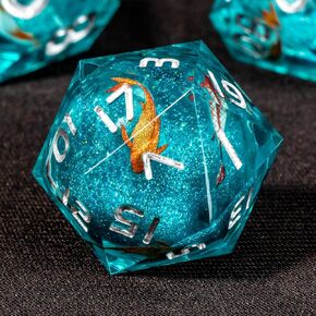 OUKELANWO Liquid Core Koi Fish DND Dice Set D&D with Box, 7Pcs Sharp Edge Resin Dungeons and Dragons Polyhedral Role Playing Gaming Dice, Ocean RPG D and D D20 D12 D10 D8 D6 D4 Dice in Saudi Arabia