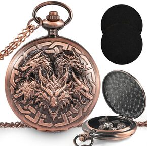 Kabinka DND Dice Set, 7pcs Mini Metal Dice with Pocket Watch Shell, Portable D&D Dice with Necklace, Dungeons and Dragons Dice for RPG(Five-Headed Dragon, Bronze)