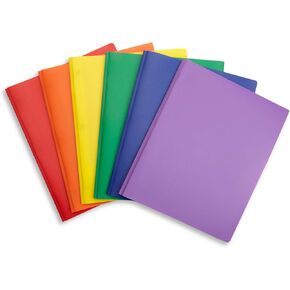 6 Pack Multicolor Plastic Pocket Folders with 3 Prongs, Plastic Folders for School, College, Home, and Work, 6 Plastic Folders