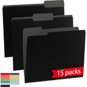 100 Packs Black File Folders,File Folders Letter Size,1/3-Cut Tabs,8.5x11 File Folders for Office,School and Home,Organizer File Folder