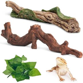 Reptile Climbing Branches Decor 3 Pcs Corn Snake Terrarium Habitat Decoration Resin Tree Branch for Bearded Dragon Lizard Geckos Frog Chameleon and Hermit Crab